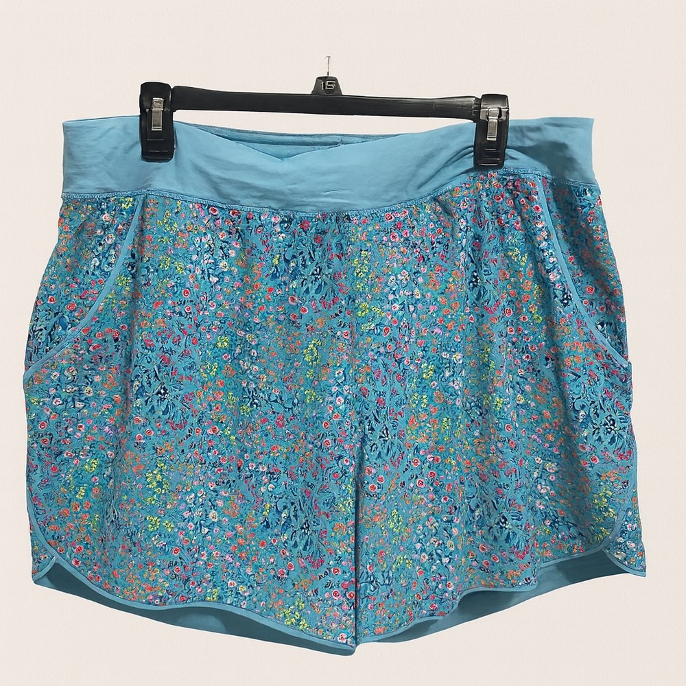 Lands' End Blue Floral High Waist Shorts